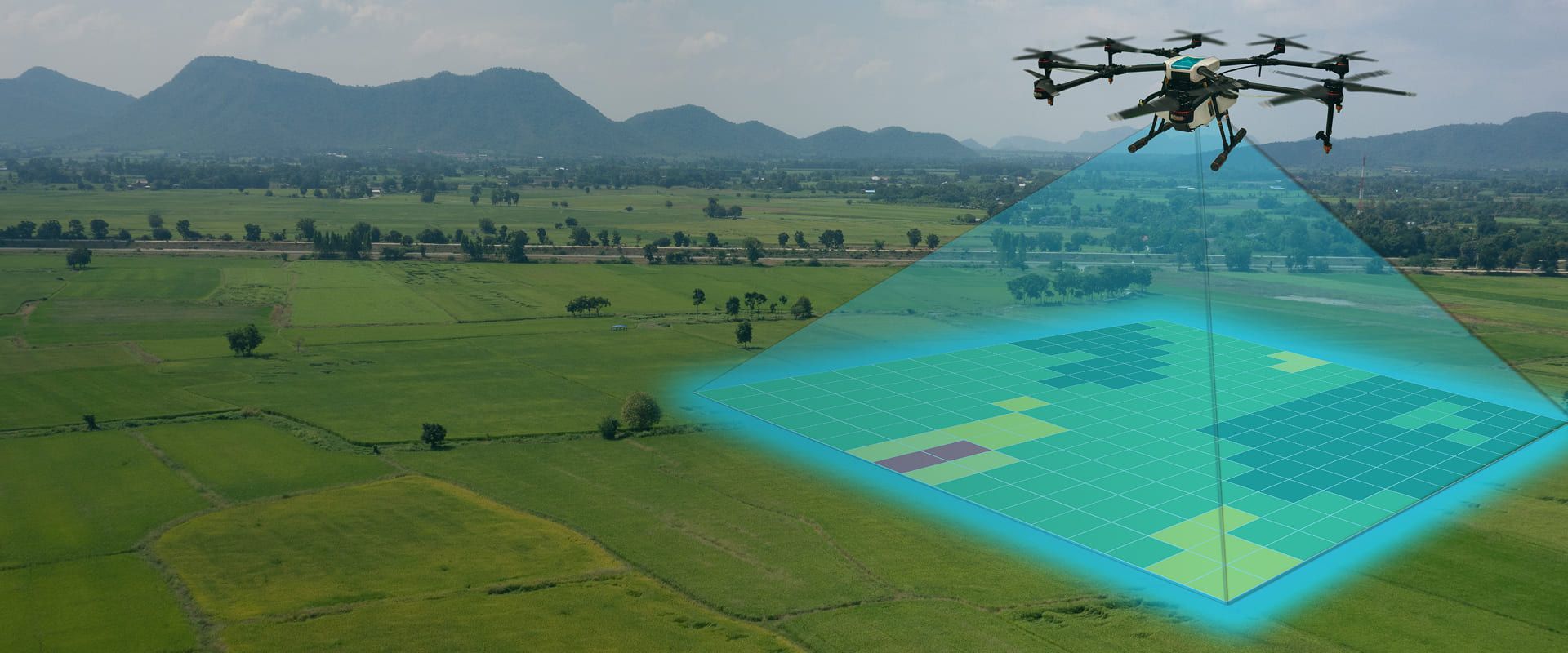 Eine Drone bemisst eine Fläche